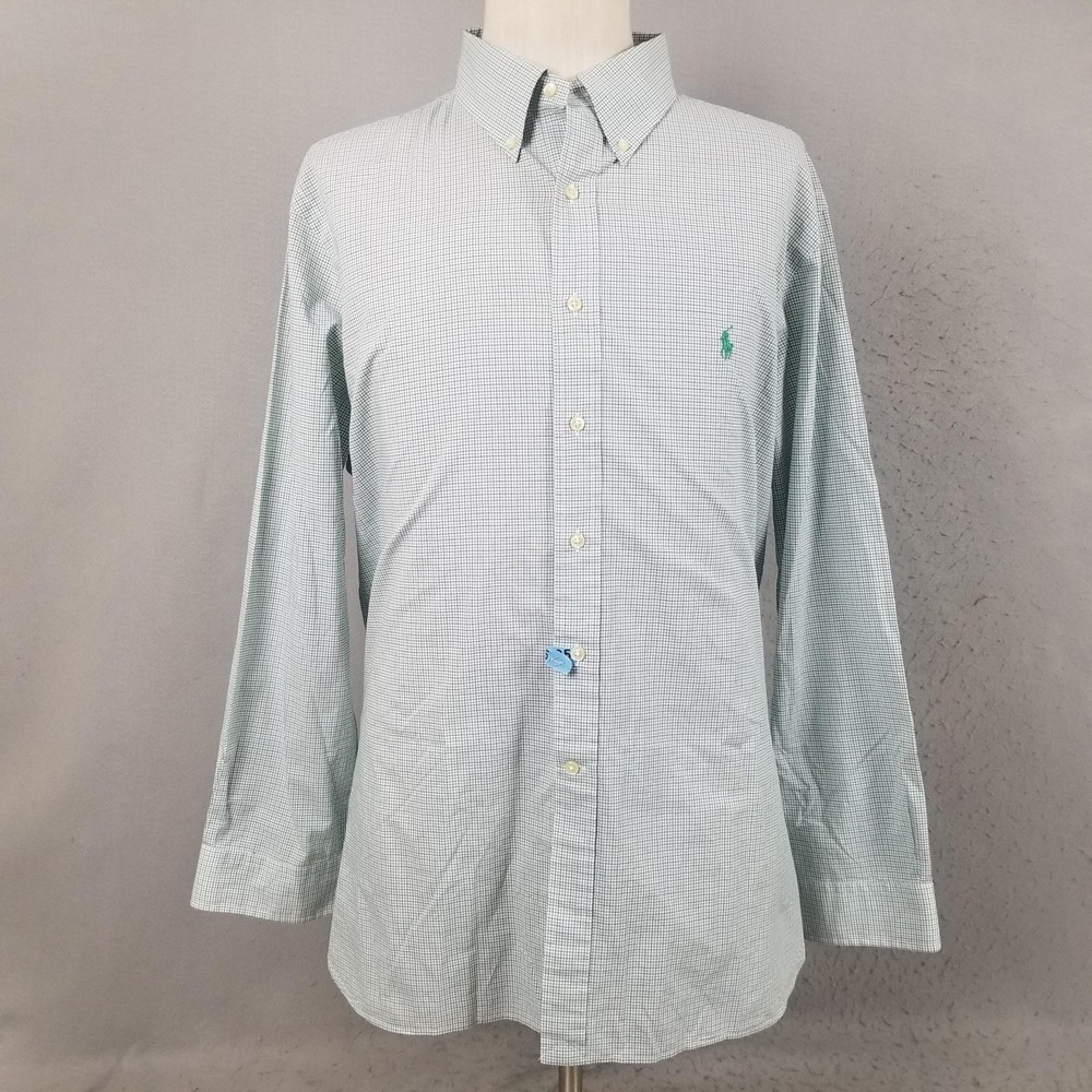 Ralph Lauren Shirt Mens 2XL Green Check Long Sleeve Button Down Slim Fit Dress